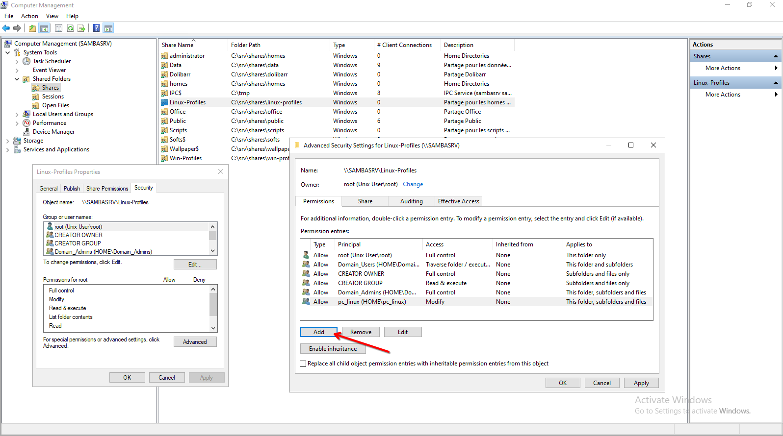Definition des permissions