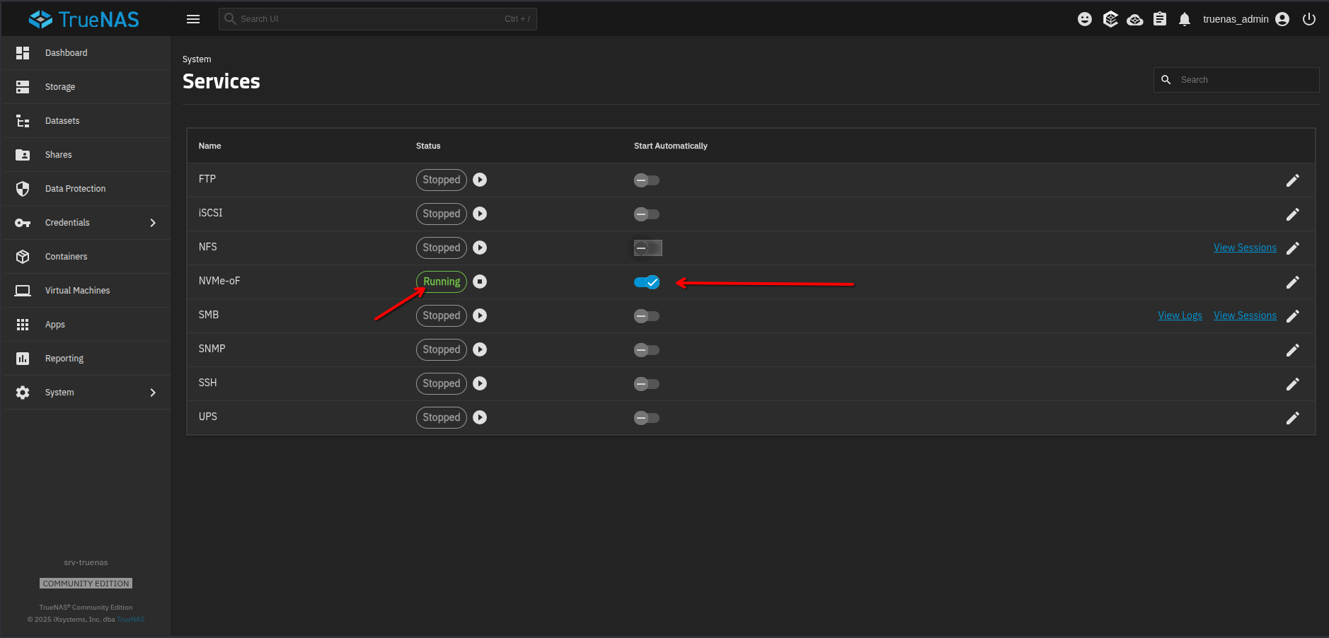 Configuration nvme-of truenas 1