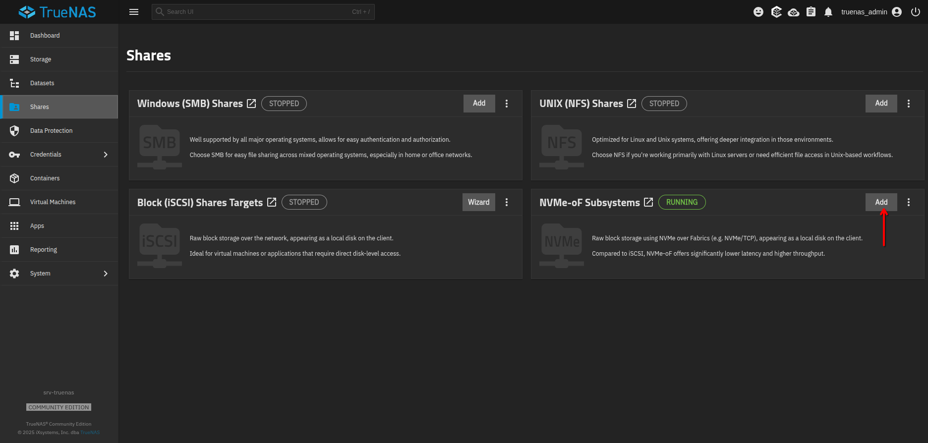 Configuration nvme-of truenas 2