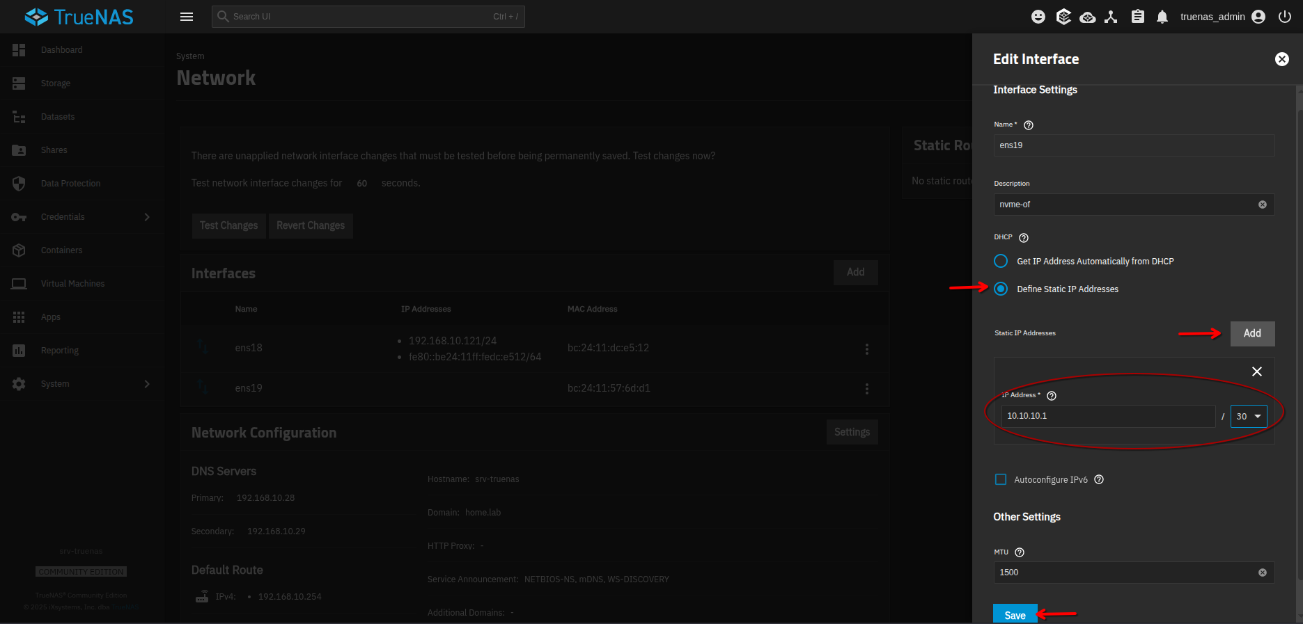 Configuration réseau truenas 2